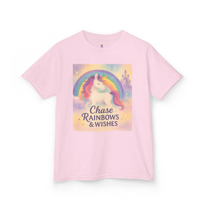 Chase Rainbows & Wishes Unicorn Kids Tee, Magical T-Shirt, Birthday Gift for Kids, Unicorn Lover Apparel, Playful Cotton Tee