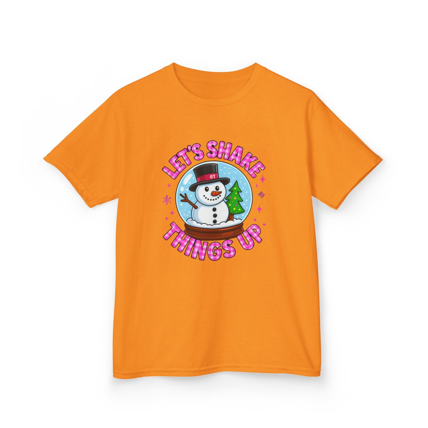 Shake Things Up! Snowman & Dino Christmas Kids Tee