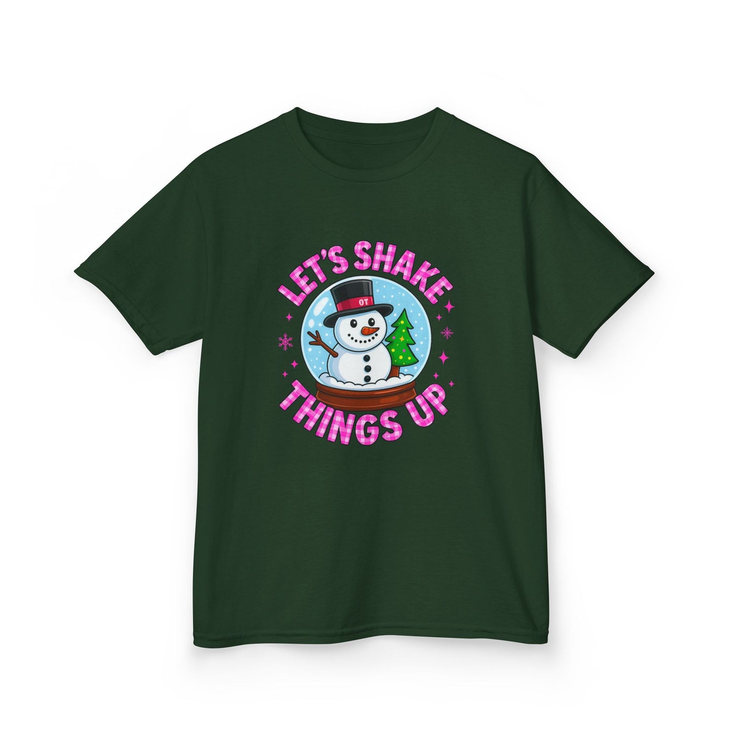 Shake Things Up! Snowman & Dino Christmas Kids Tee