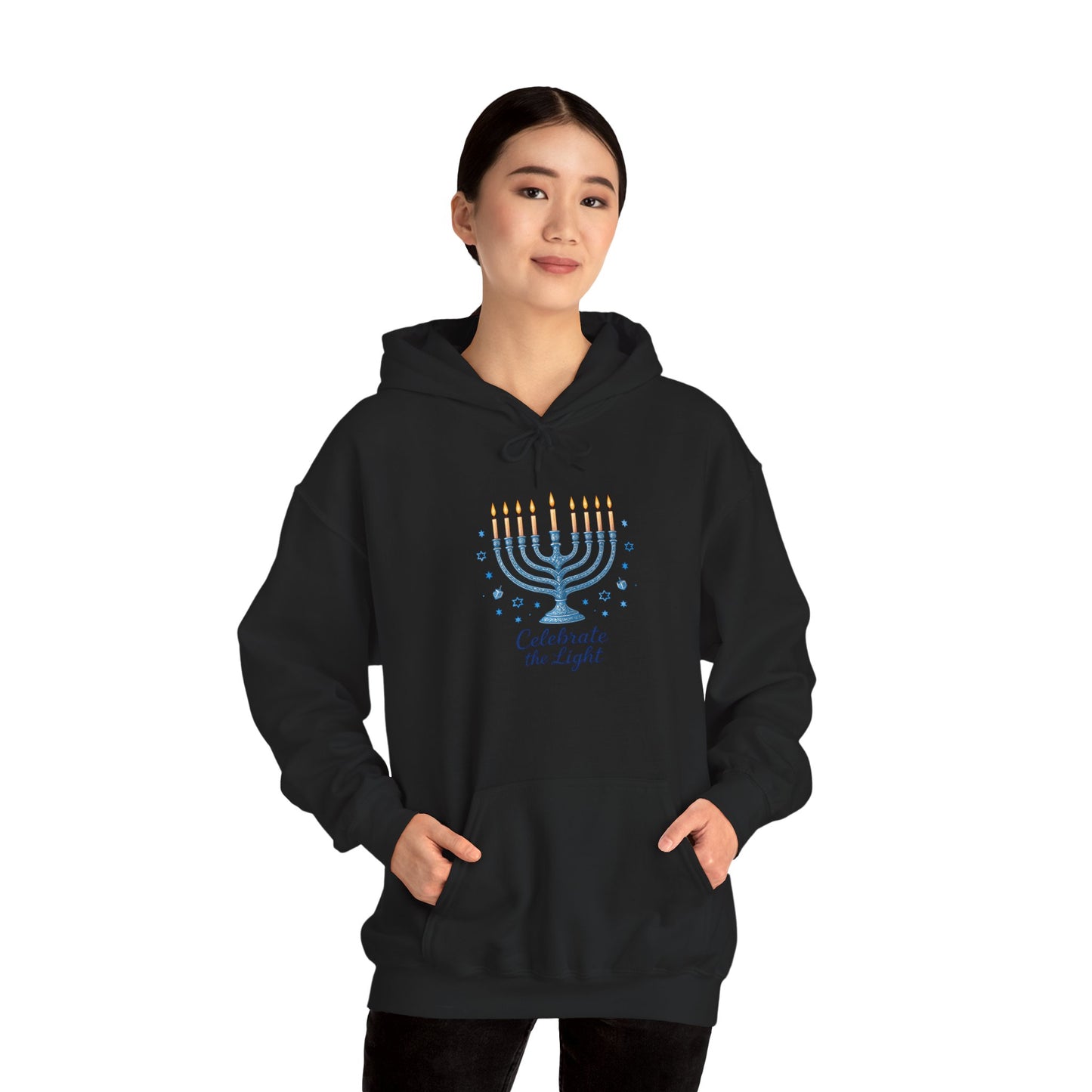 Hanukkah Menorah Hoodie - "Celebrate the Light" Holiday Sweatshirt