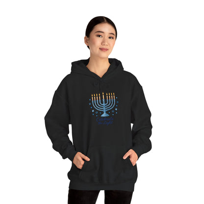 Hanukkah Menorah Hoodie - "Celebrate the Light" Holiday Sweatshirt