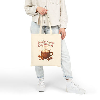 Cozy Moments Tote Bag — 'Indulge in Your Cozy Moments' Hot Cocoa Canvas Tote