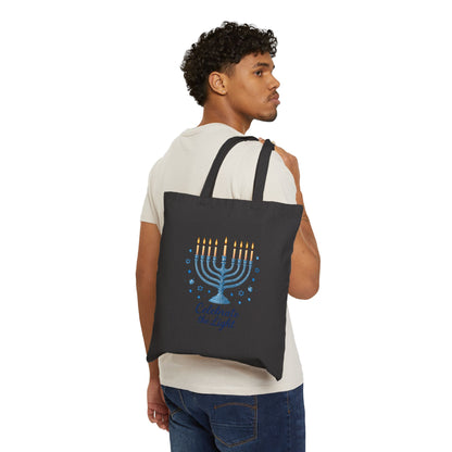 Hanukkah Menorah Tote Bag – "Celebrate the Light" Cotton Canvas Shopper