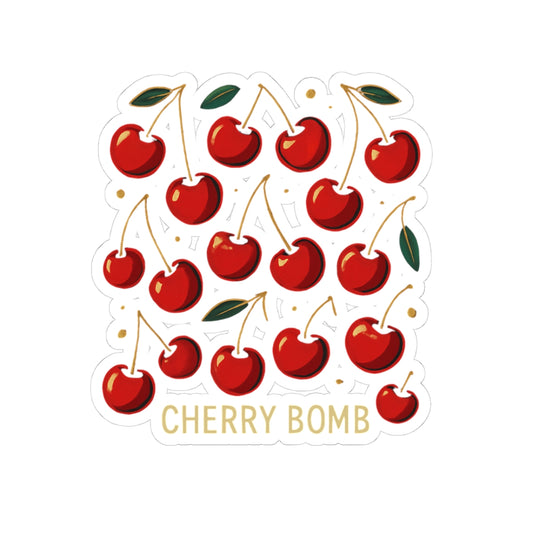 Cherry Bomb Kiss-Cut Sticker — Retro Red Cherry Pattern