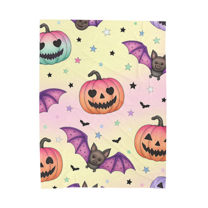 Halloween Plush Blanket, Cozy Trick or Treat Throw, Spooky Decor, Bat and Pumpkin Design, Perfect for Fall and Halloween Celebrations