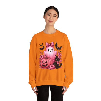 Pink Ghost & Pumpkin Halloween Crewneck Sweatshirt
