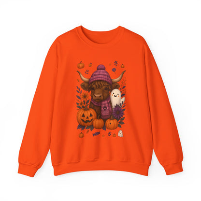 Highland Cow & Ghost Halloween Crewneck Sweatshirt