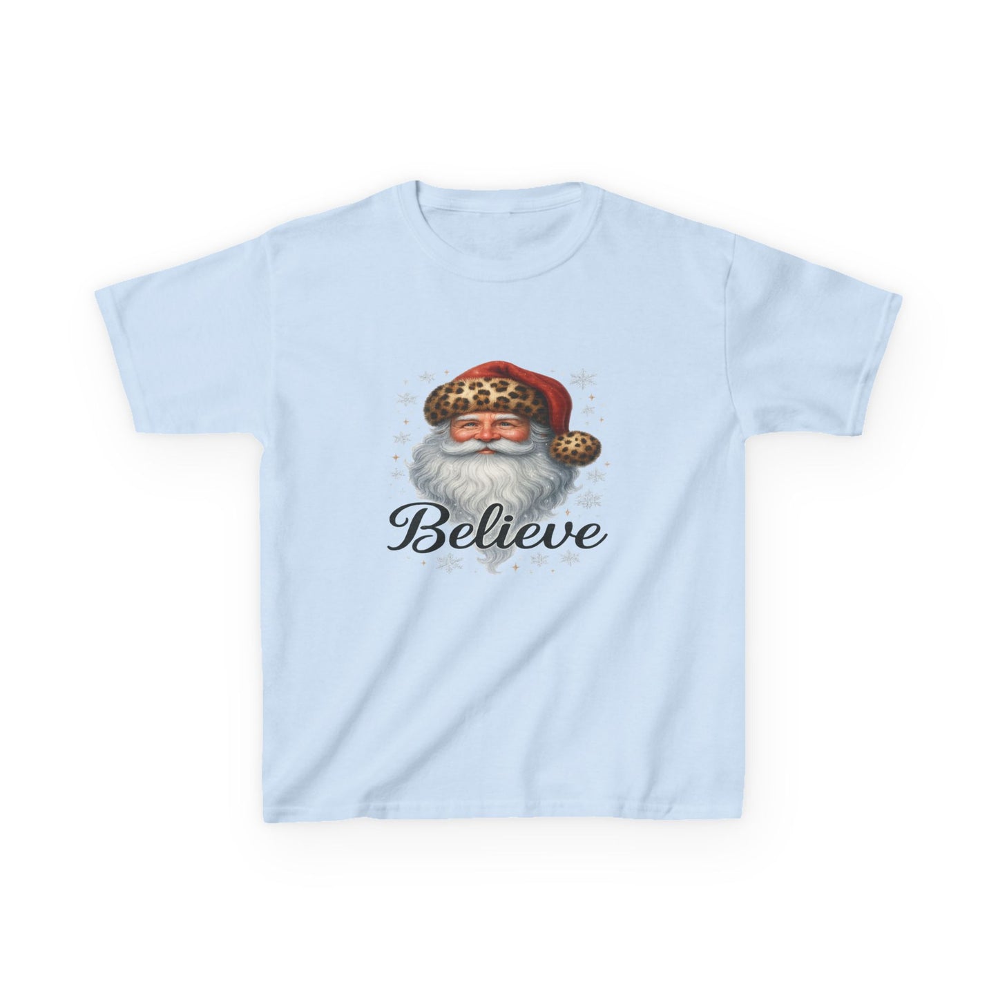 Leopard Print Santa 'Believe' Kids Christmas Tee