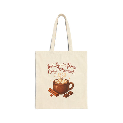 Cozy Moments Tote Bag — 'Indulge in Your Cozy Moments' Hot Cocoa Canvas Tote