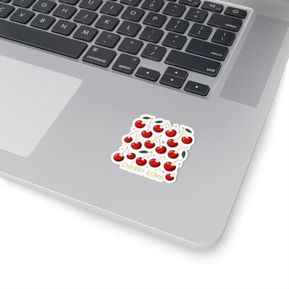 Cherry Bomb Kiss-Cut Sticker — Retro Red Cherry Pattern