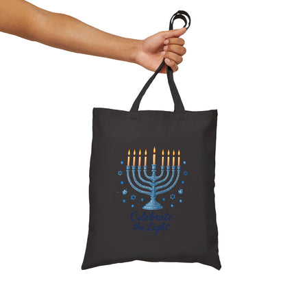 Hanukkah Menorah Tote Bag – "Celebrate the Light" Cotton Canvas Shopper