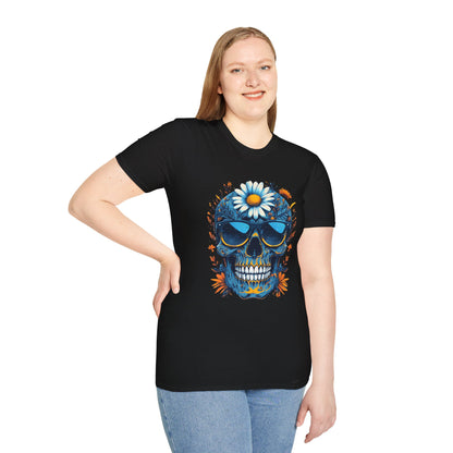Bohemian Skull T-Shirt - Artistic Graphic Tee for Music Lovers, Festival Attire, Unique Gift, Unisex Softstyle Top