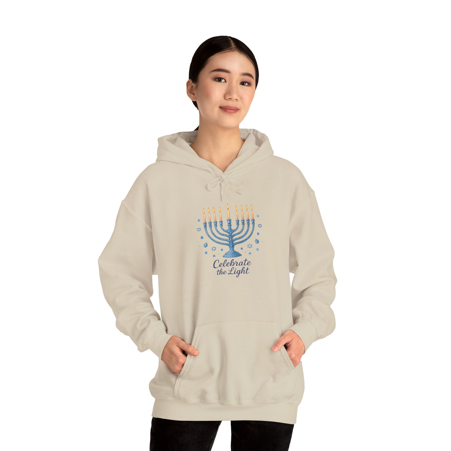Hanukkah Menorah Hoodie - "Celebrate the Light" Holiday Sweatshirt