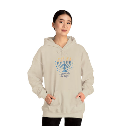 Hanukkah Menorah Hoodie - "Celebrate the Light" Holiday Sweatshirt