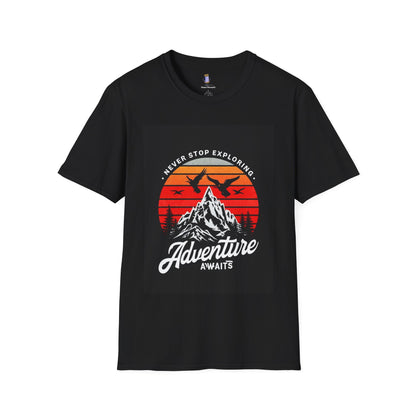 Adventure Awaits T-Shirt | Unisex Softstyle Tee | Perfect for Travel Lovers, Outdoor Adventures, Camping, Nature Gifts, Explore