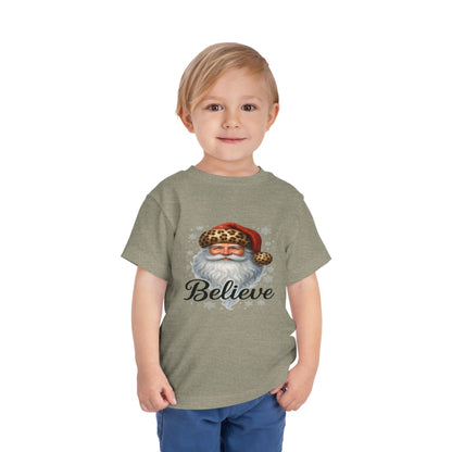 Believe Santa Leopard Print Toddler Christmas Tee