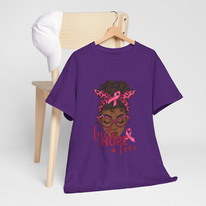 Hope Love Faith Black Woman Pink Ribbon Tee