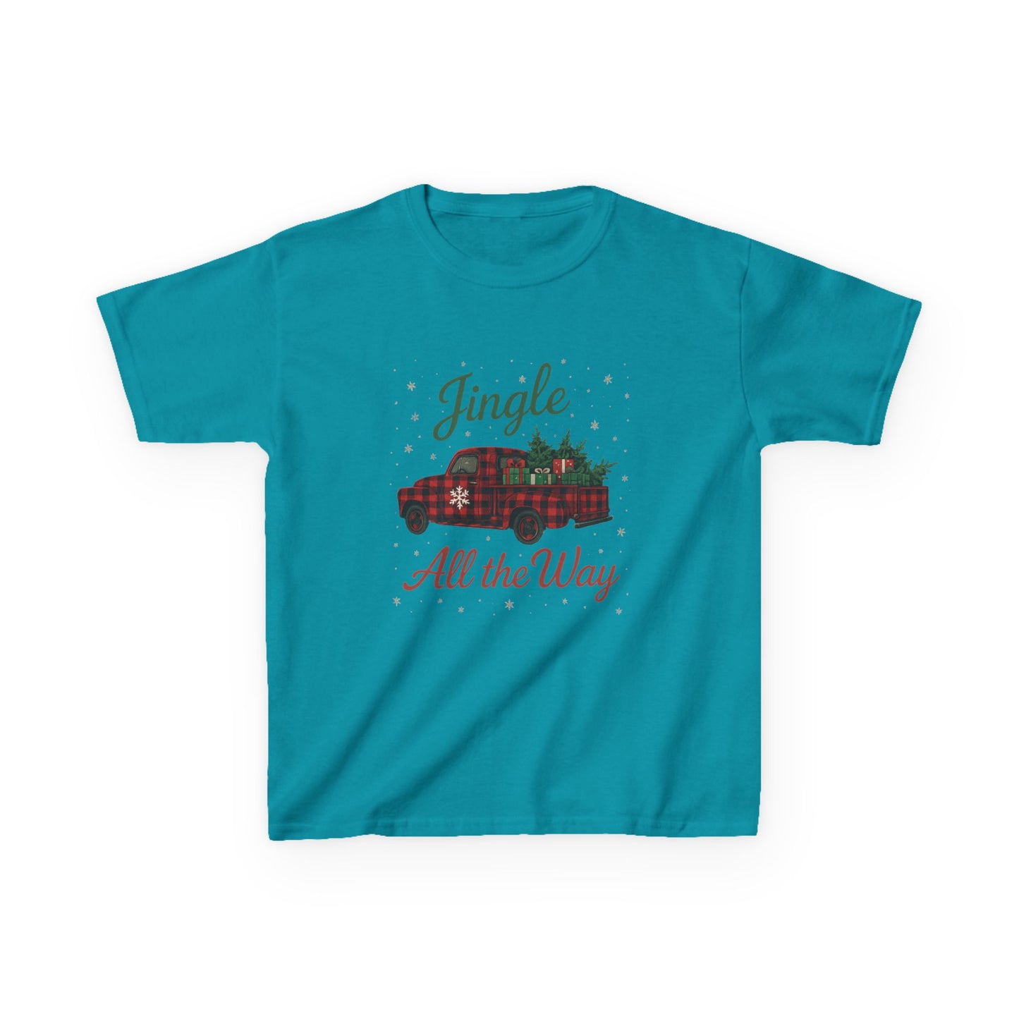 Jingle All The Way Dino Truck Kids Christmas Tee