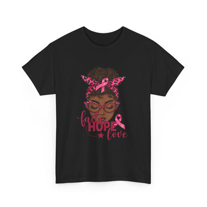 Hope Love Faith Black Woman Pink Ribbon Tee