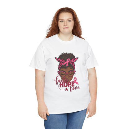 Hope Love Faith Black Woman Pink Ribbon Tee