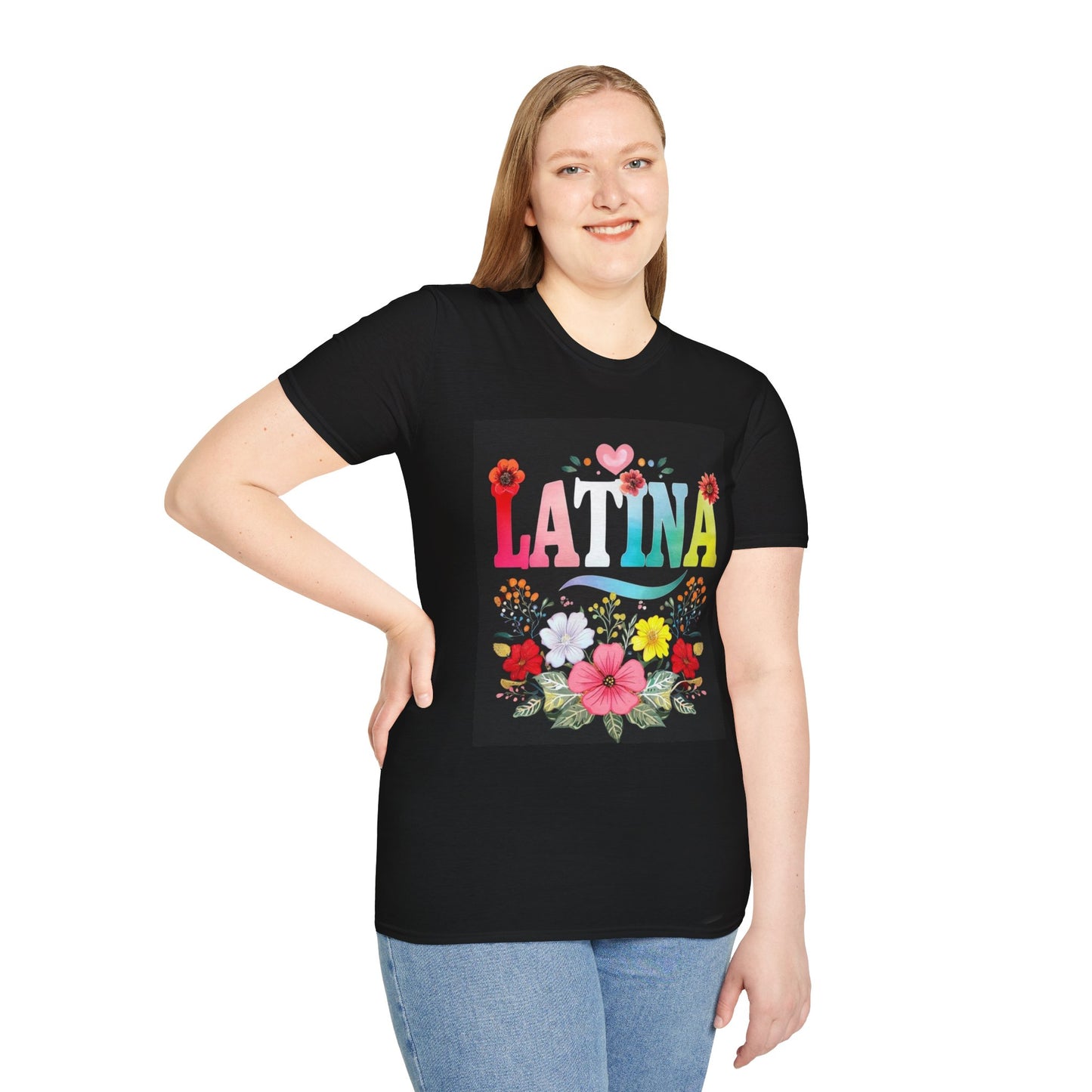 Colorful Latina Floral Tee - Celebrating Culture, Unisex Softstyle T-Shirt, Gift for Latina Pride, Floral Design, Everyday Wear
