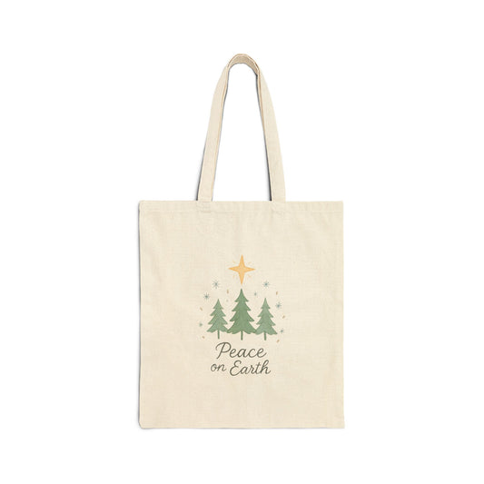 Peace on Earth Tote Bag — Holiday Christmas Canvas Shopper