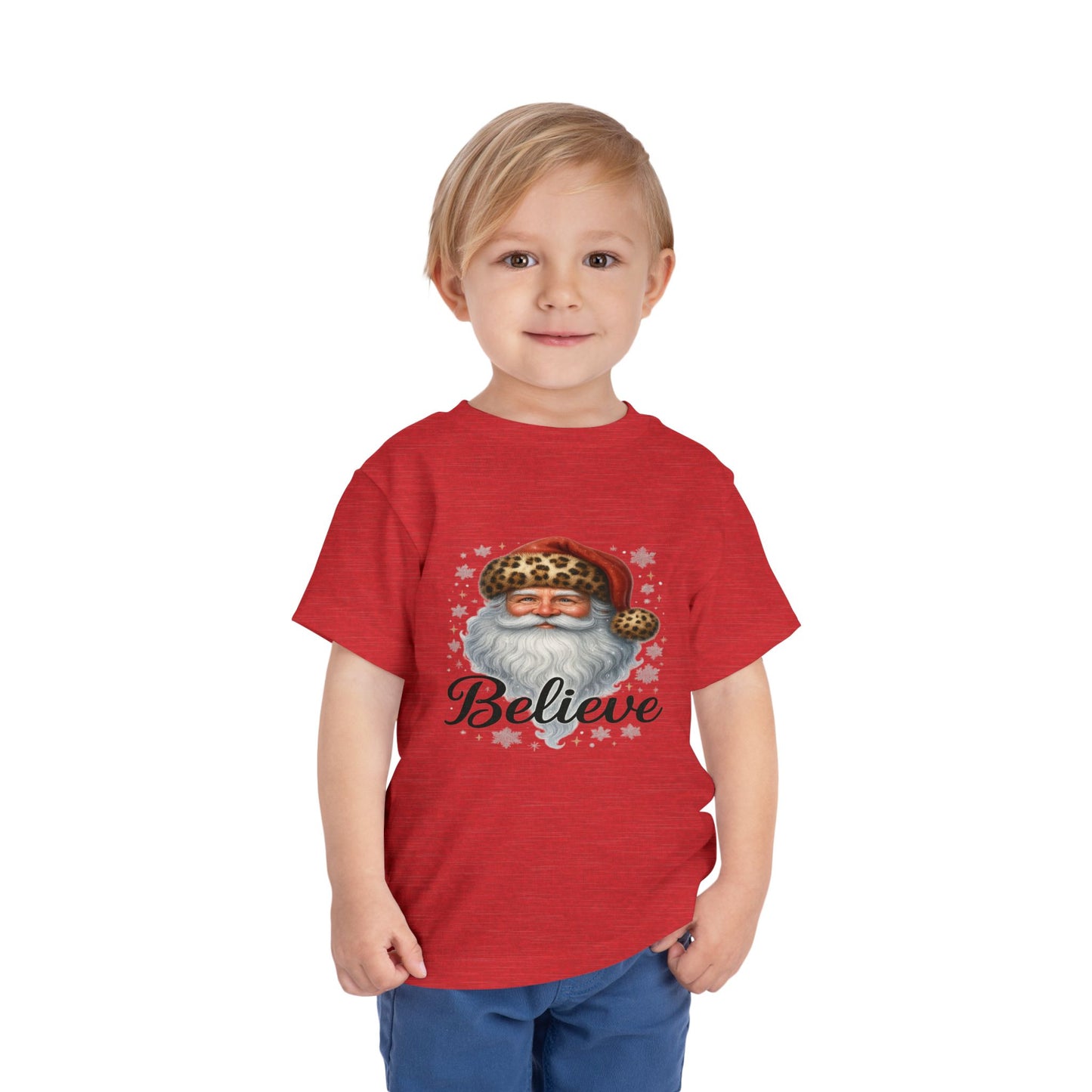 Believe Santa Leopard Print Toddler Christmas Tee