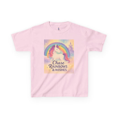 Chase Rainbows & Wishes Unicorn Kids Tee, Magical T-Shirt, Birthday Gift for Kids, Unicorn Lover Apparel, Playful Cotton Tee