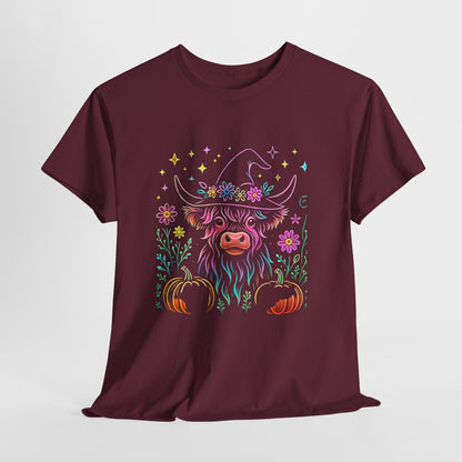 🎃 Magical Highland Cow Tee – Witchy Pumpkin Farm Shirt