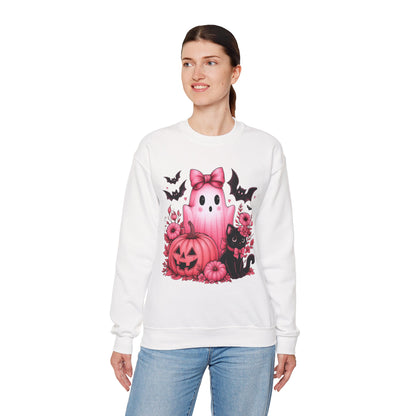 Pink Ghost & Pumpkin Halloween Crewneck Sweatshirt