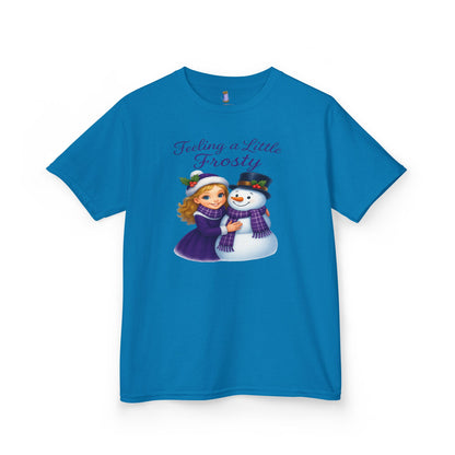 Kids Heavy Cotton™ Tee, Feeling a Little Frosty T-Shirt, Winter Tee, Holiday Gift for Kids, Cute Snowman Shirt, Fun Winter Apparel
