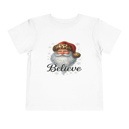 Believe Santa Leopard Print Toddler Christmas Tee