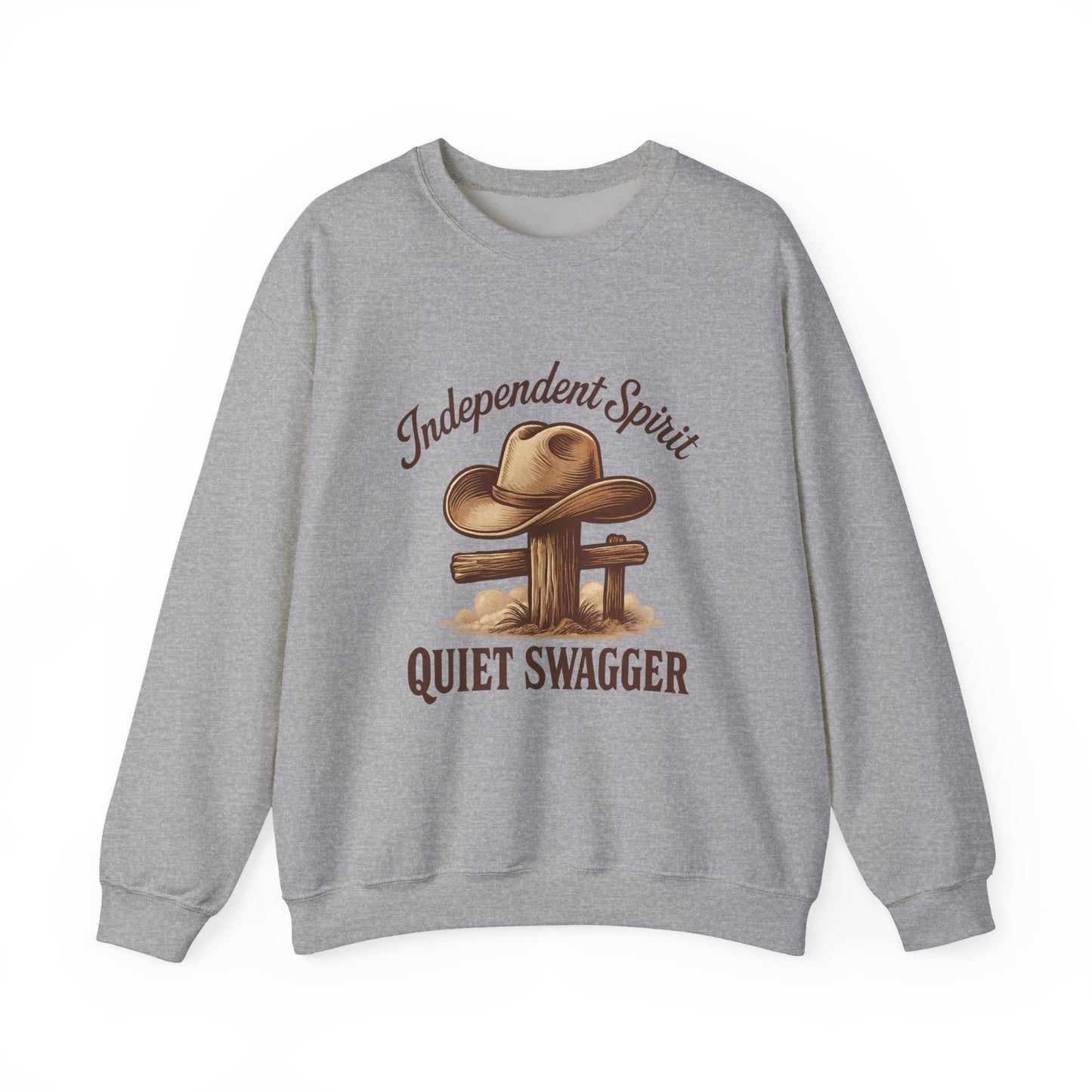 Crewneck Sweatshirt — "Independent Spirit, Quiet Swagger" Western Hat Graphic
