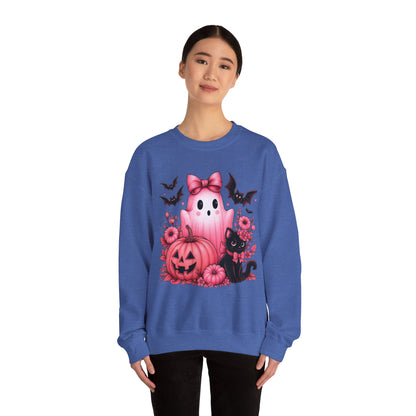 Pink Ghost & Pumpkin Halloween Crewneck Sweatshirt