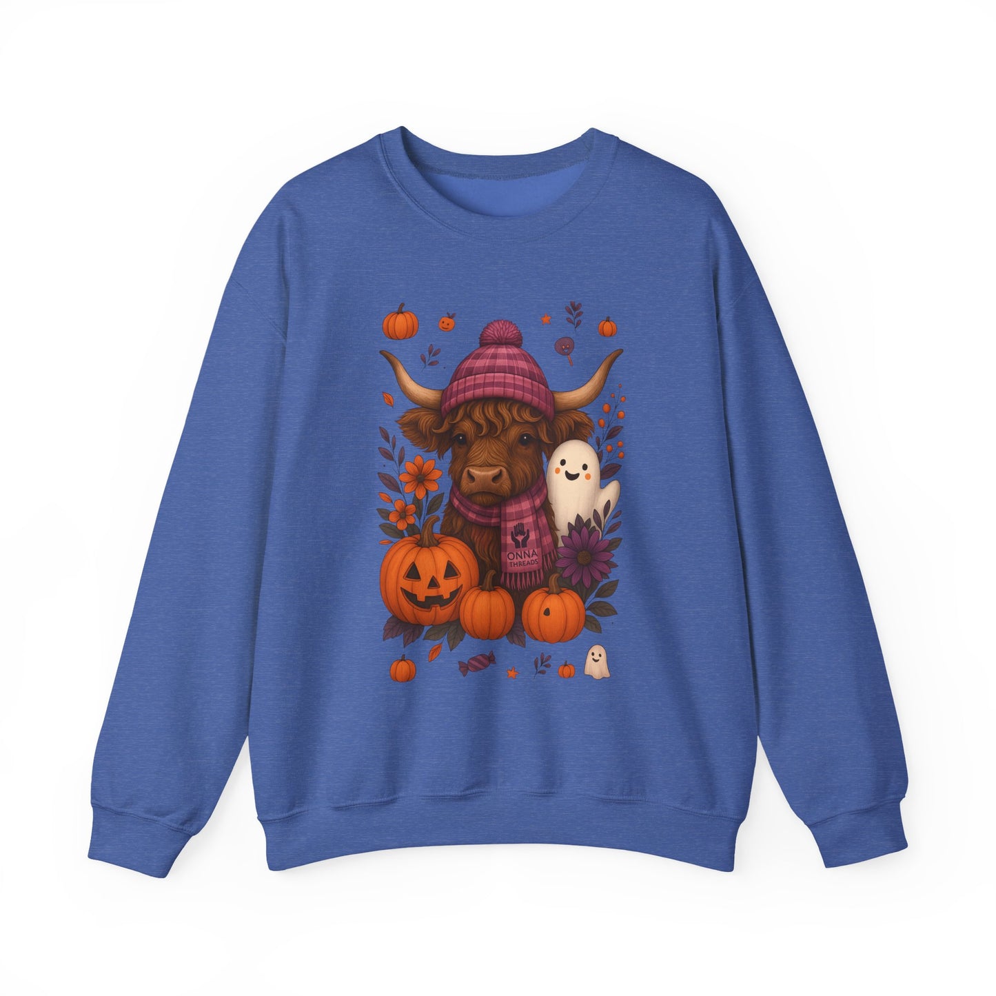 Highland Cow & Ghost Halloween Crewneck Sweatshirt