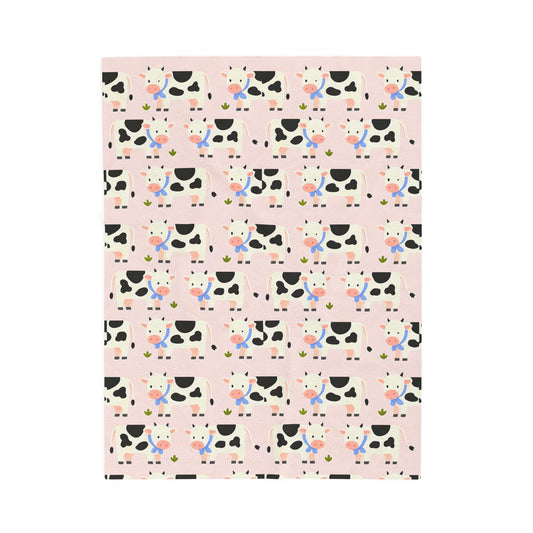 Cow Print Velveteen Plush Blanket, Cute Baby Throw, Nursery Decor, Cozy Gift, Kid’s Room