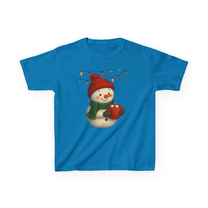 Snowman Dino Hot Chocolate Kids Christmas Tee