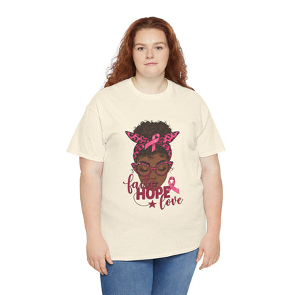 Hope Love Faith Black Woman Pink Ribbon Tee