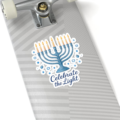 Hanukkah Menorah Sticker — "Celebrate the Light" Kiss-Cut Sticker