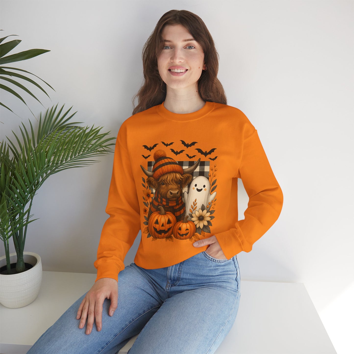 Happy Halloween Cow & Ghost Crewneck Sweatshirt