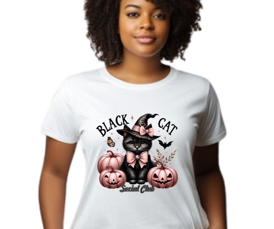 Black Cat Society Club Halloween Adult T-Shirt