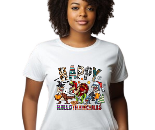 Happy Hallothankmas 2 Adult T-Shirt