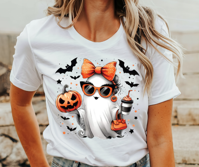 Halloween Ghost With Orange Bow T-Shirt