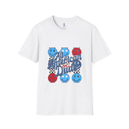 All American Dude Unisex T-Shirt, Patriotic Tee, Summer Fashion, Gift for Him, July 4th Celebration, Casual Wear