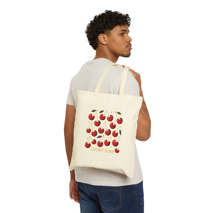 Cherry Bomb Cotton Tote Bag — Retro Cherry Graphic Reusable Shopper