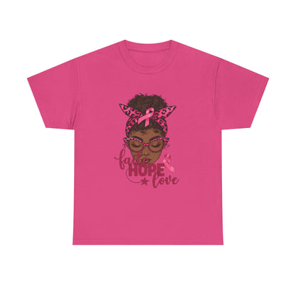 Hope Love Faith Black Woman Pink Ribbon Tee