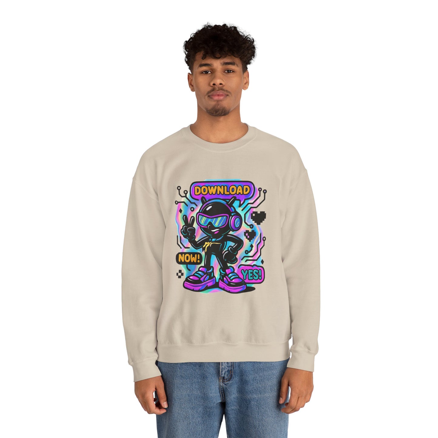 Retro Cyber Alien 'Download Now! Yes!' Crewneck Sweatshirt