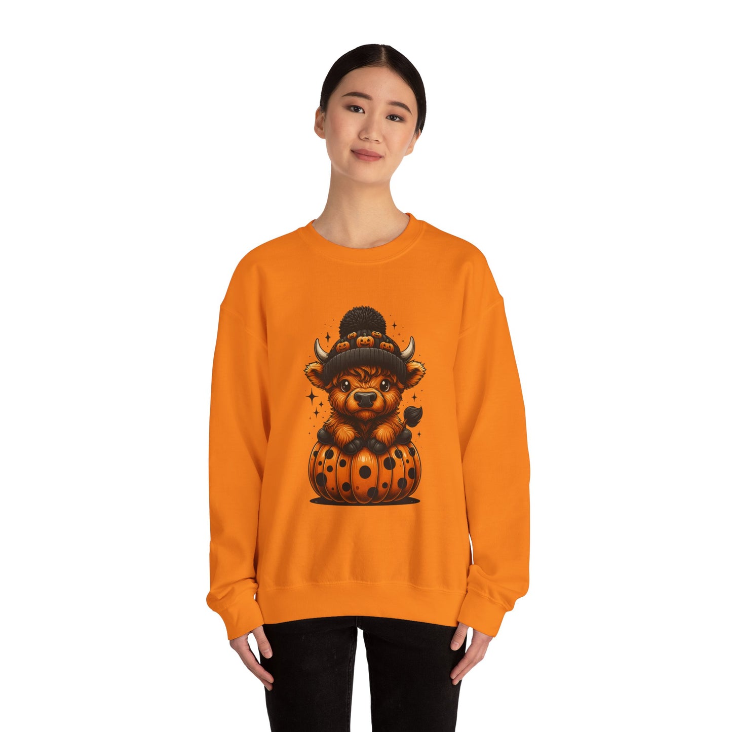 Halloween Cow Calf in Pumpkin Crewneck Sweatshirt