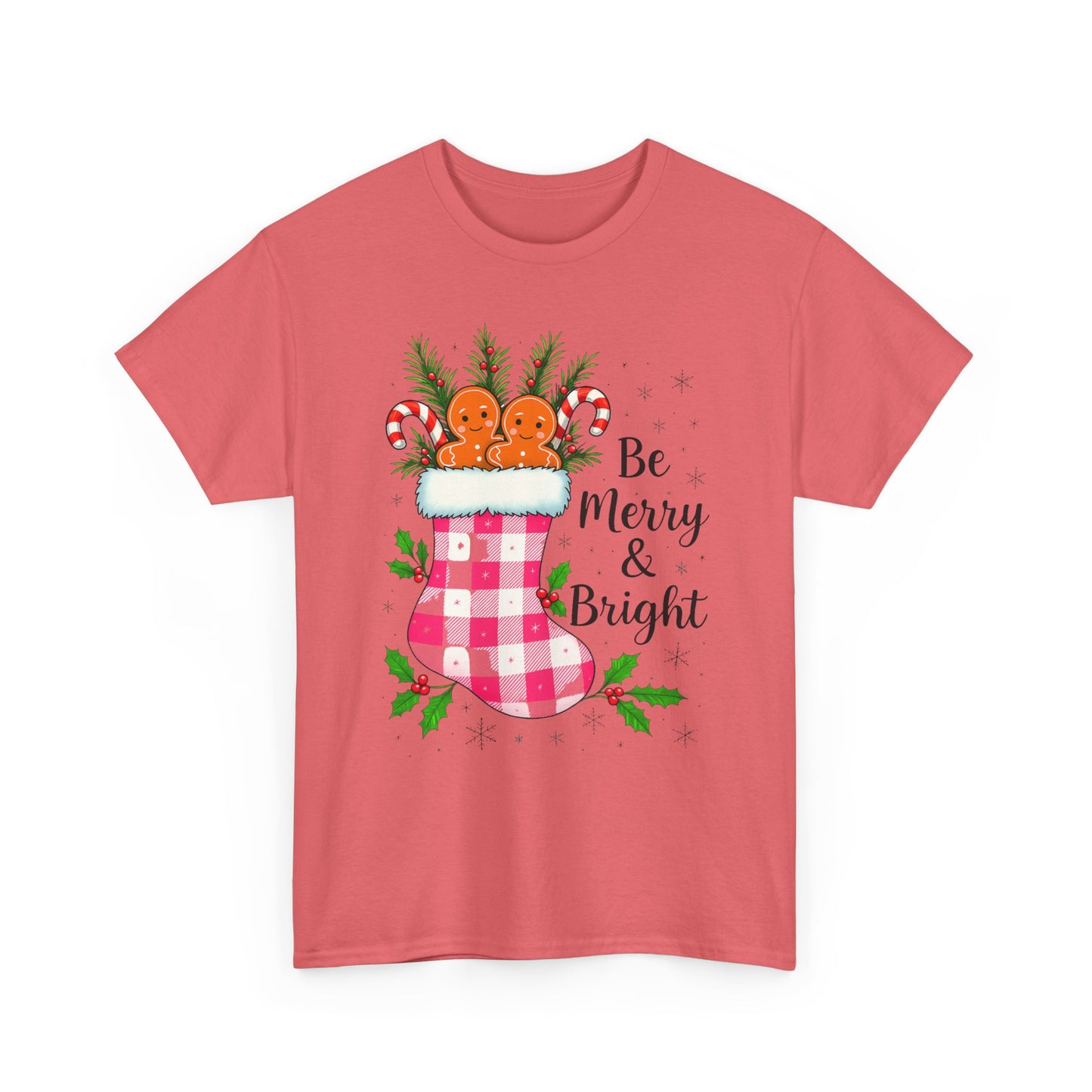 Pink Gingham Stocking Christmas Tee - Be Merry & Bright