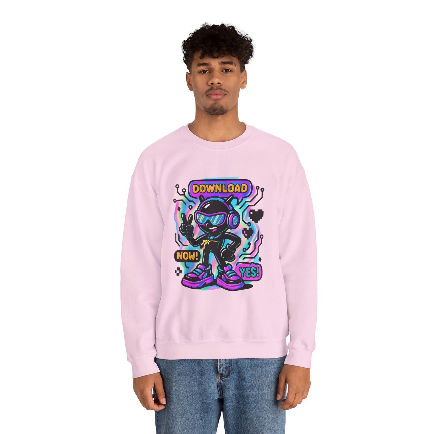 Retro Cyber Alien 'Download Now! Yes!' Crewneck Sweatshirt